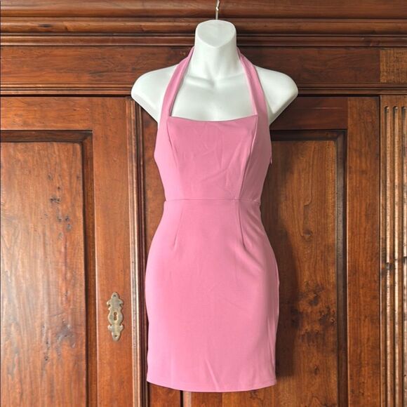 NWT Mika & Gala Pink Sleeveless Halter Bodycon Mini Dress Size XS (US) 6 (AU) - Picture 1 of 8